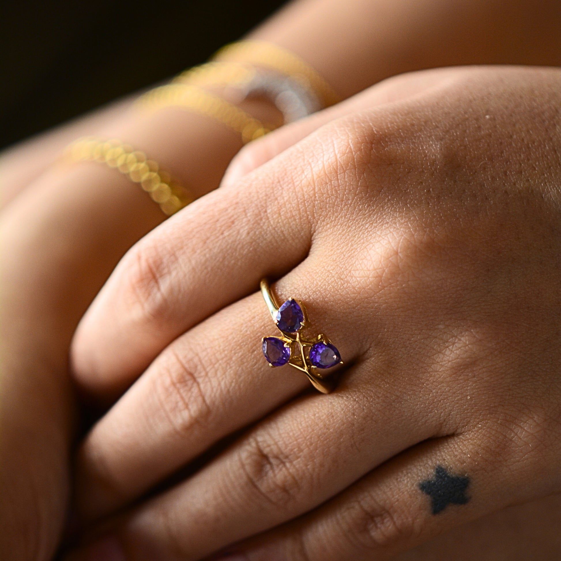 3 Amethyst Stone Ring