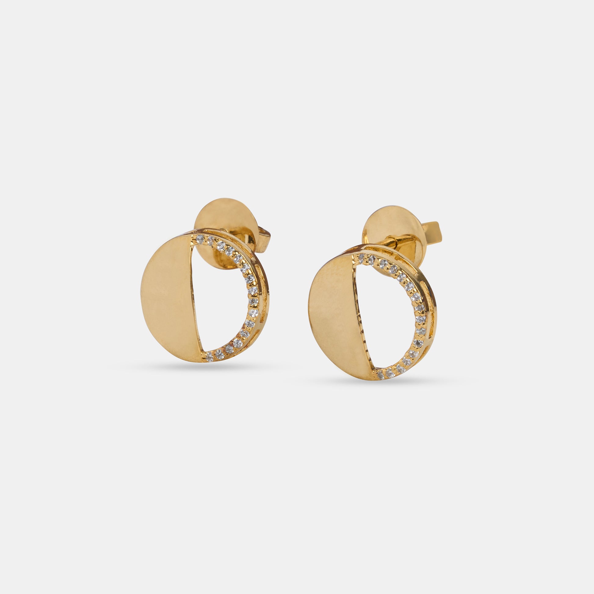 First Quarter Earrings in 92.5 Sterling Silver and high gold polish, featuring american diamonds