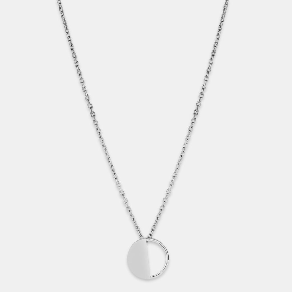 First Quarter Pendant in 92.5 Sterling Silver and high gold polish with chain, featuring american diamonds