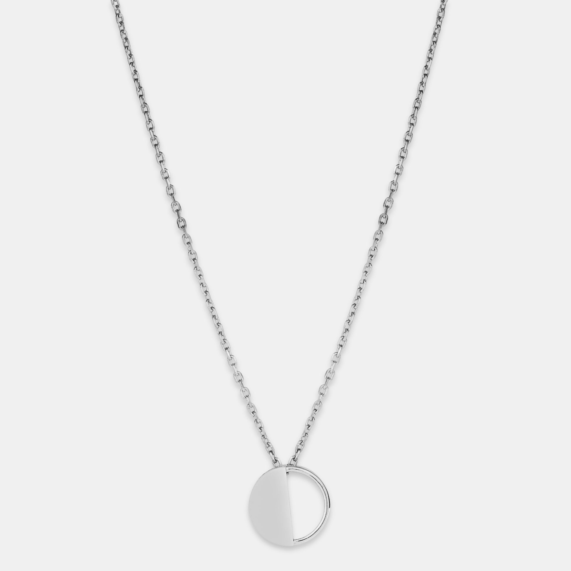 First Quarter Pendant in 92.5 Sterling Silver and high gold polish with chain, featuring american diamonds