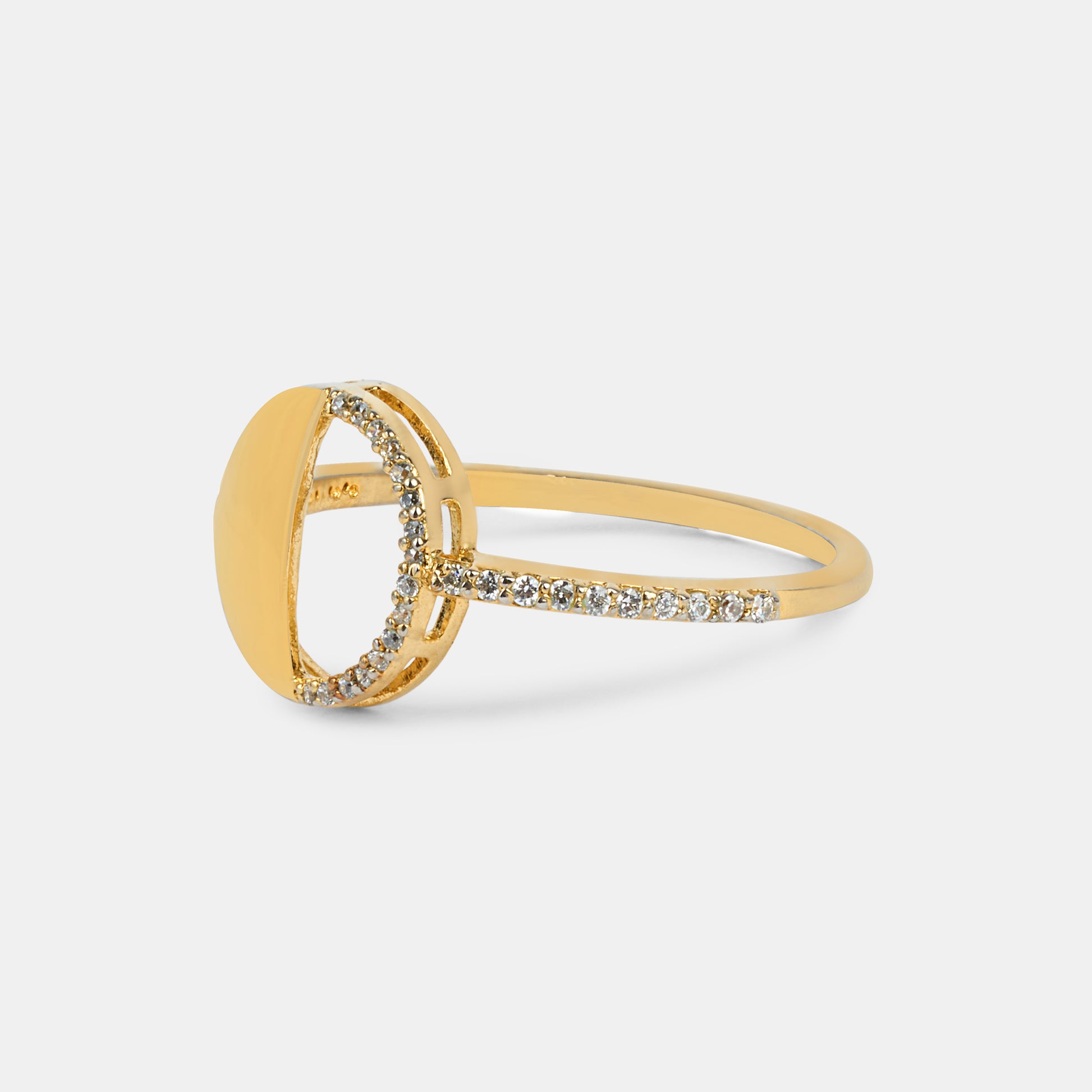 First Quarter Ring in 92.5 Sterling Silver and high gold polish, featuring american diamonds