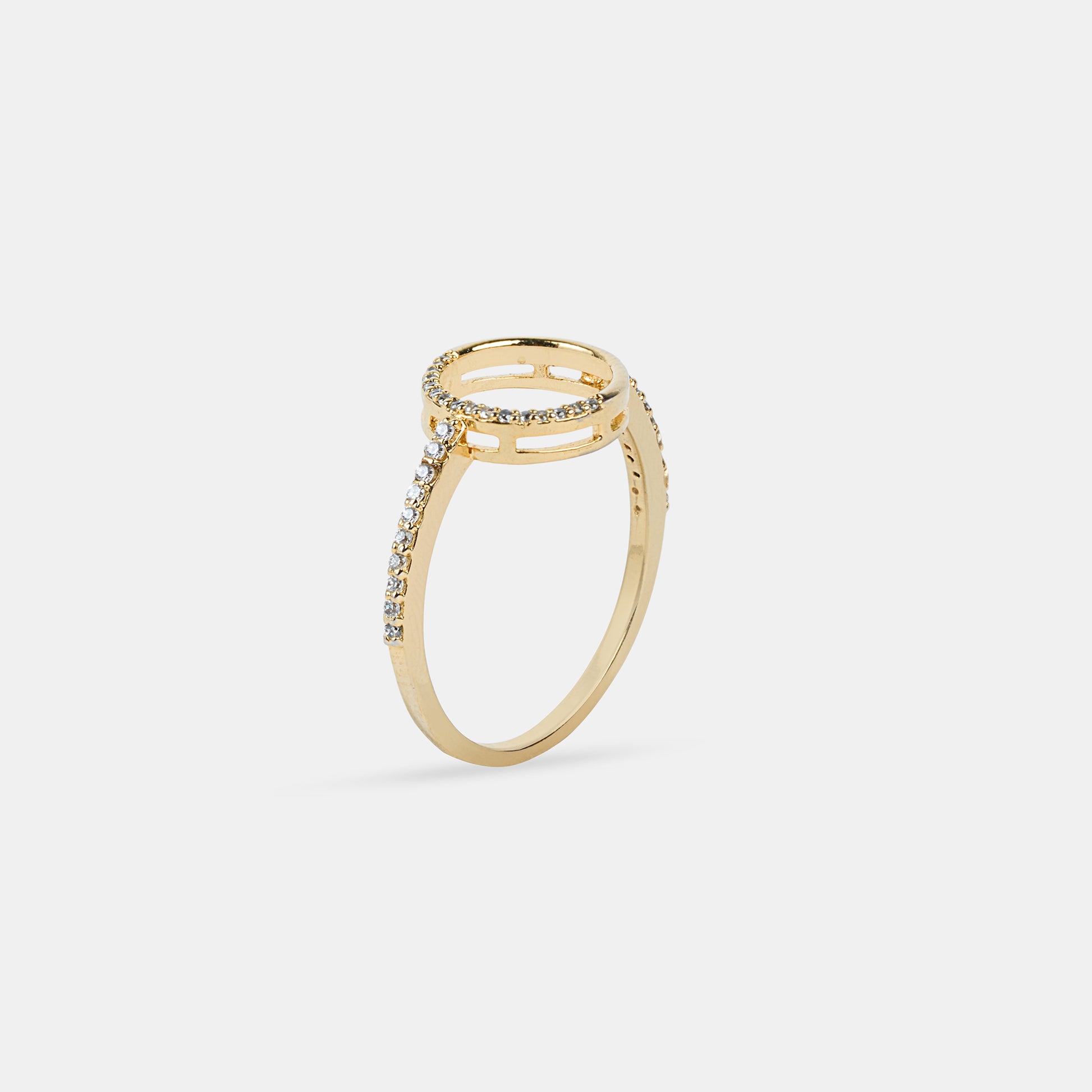Full Moon Ring in 92.5 sterling silver and gold polish with american diamonds