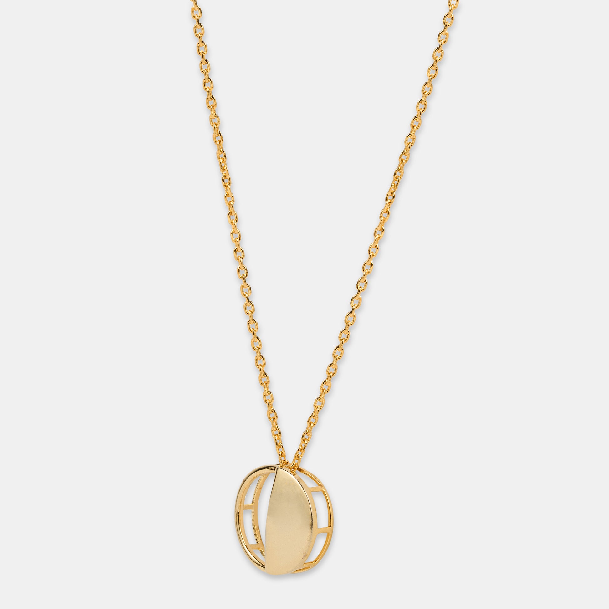 Last Quarter Pendant in 92.5 Sterling Silver and high gold polish with chain