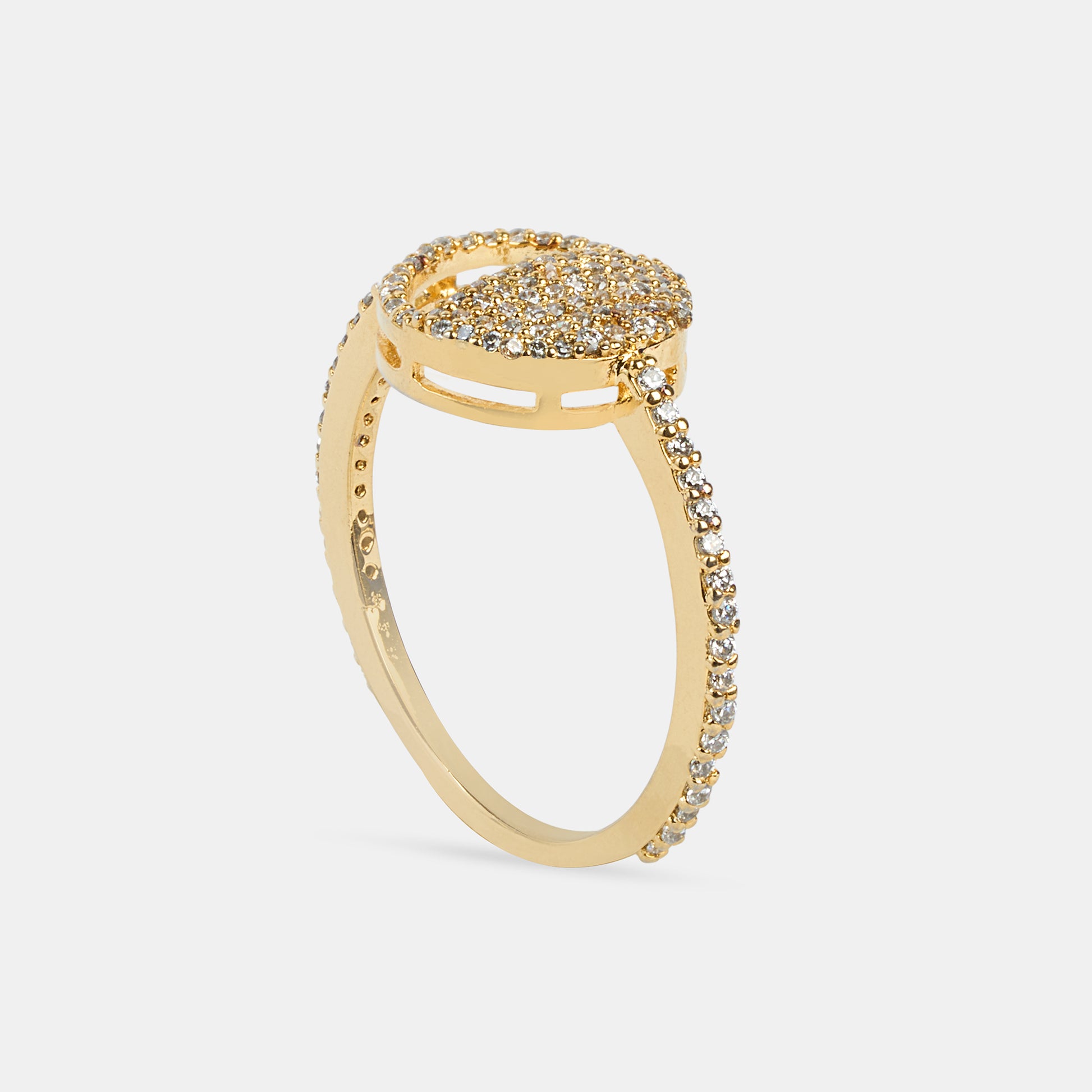 Last Quarter Ring in 92.5 Sterling Silver and high gold polish, featuring american diamonds