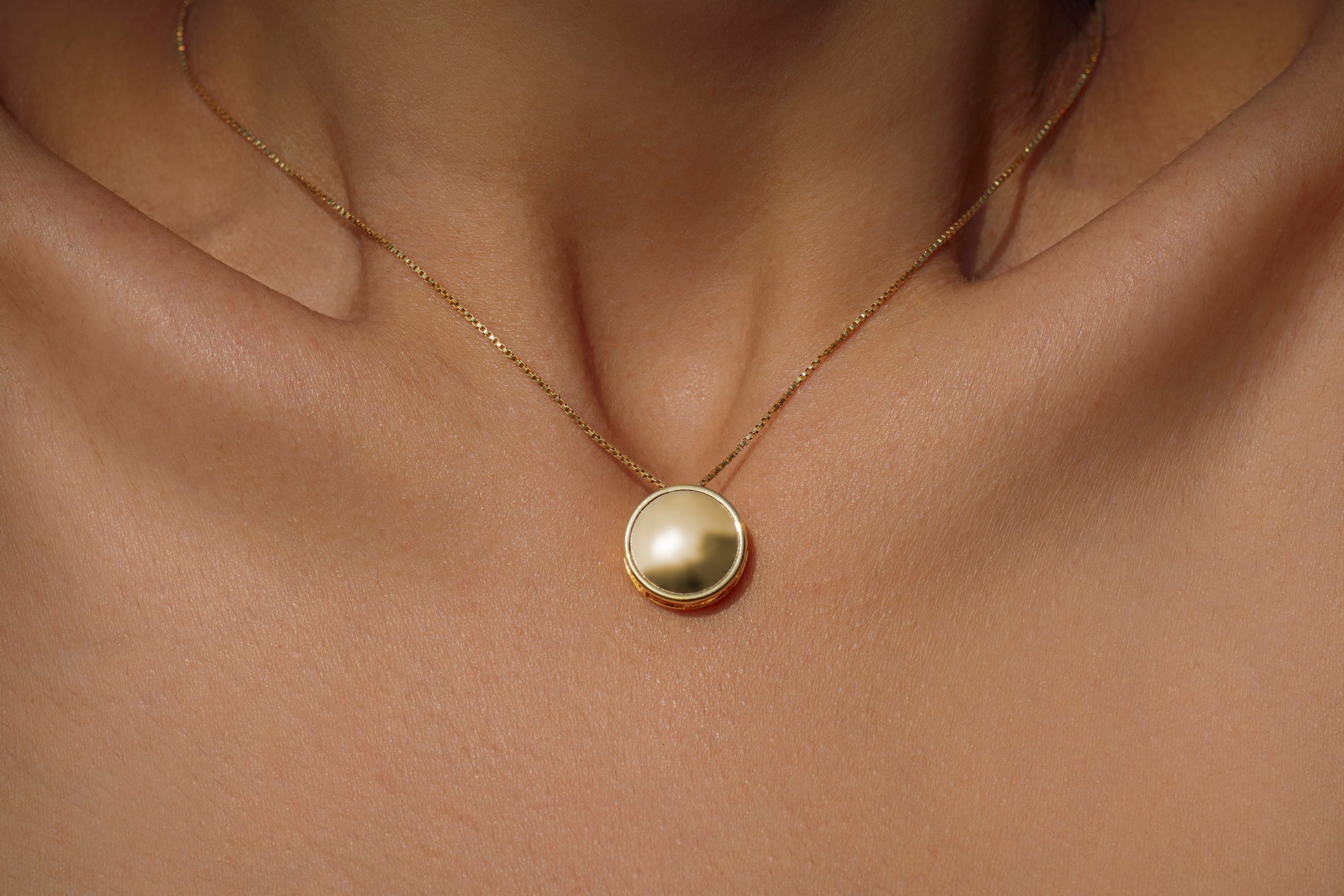 New Moon Pendant with chain in 92.5 Sterling Silver and high gold polish