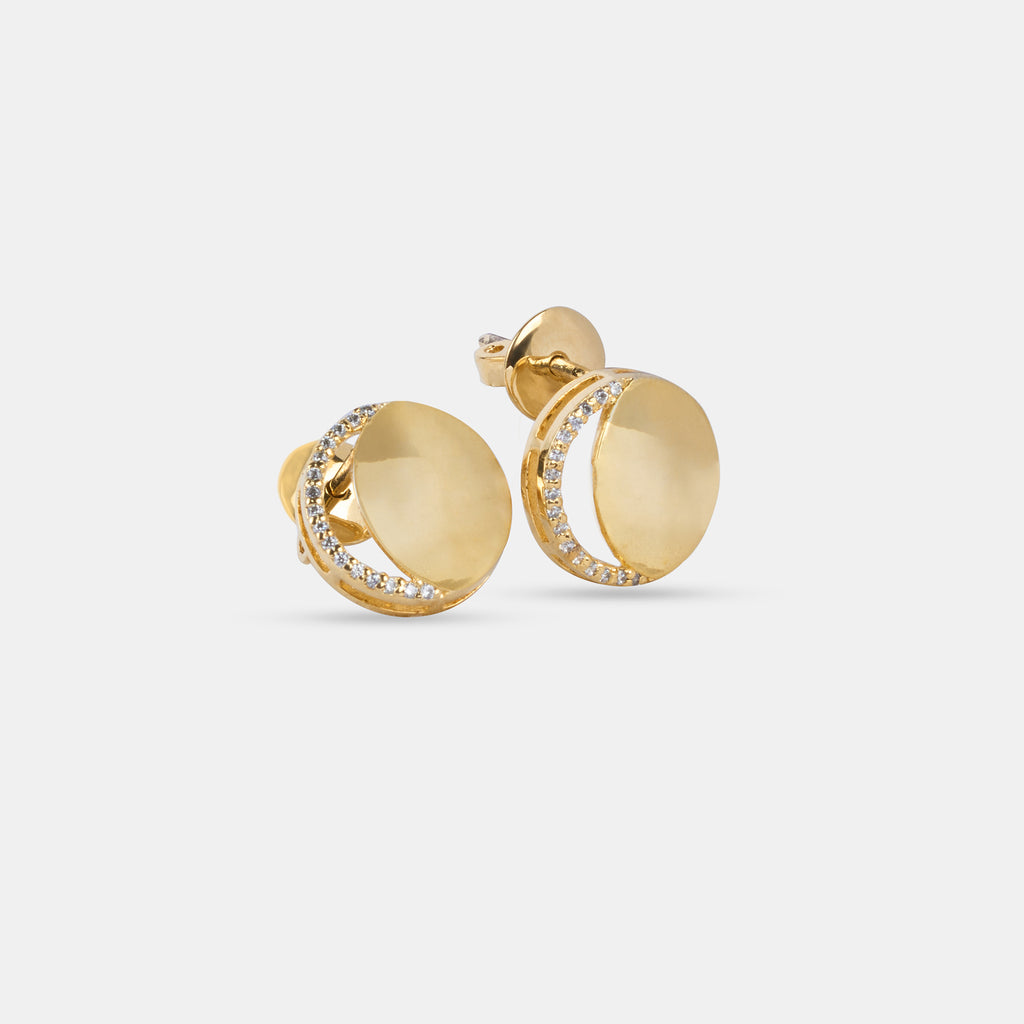 Waning Crescent Earing in 92.5 Sterling Silver and high gold polish, featuring american diamonds