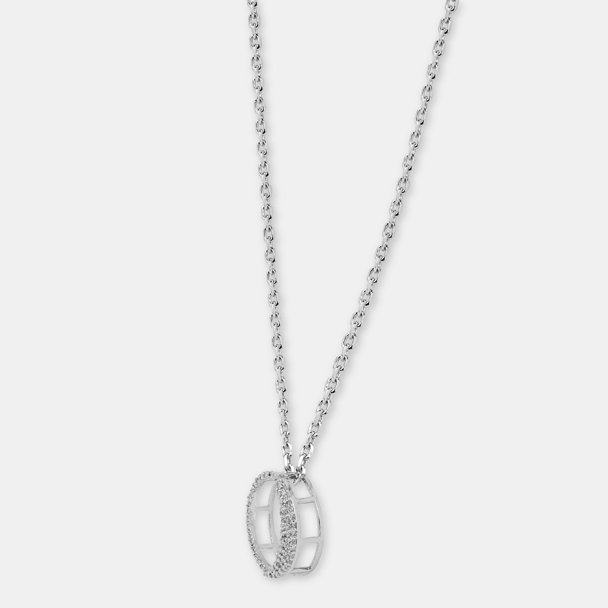 Waning Gibbous Pendant in 92.5 sterling silver and white gold polish with american diamonds
