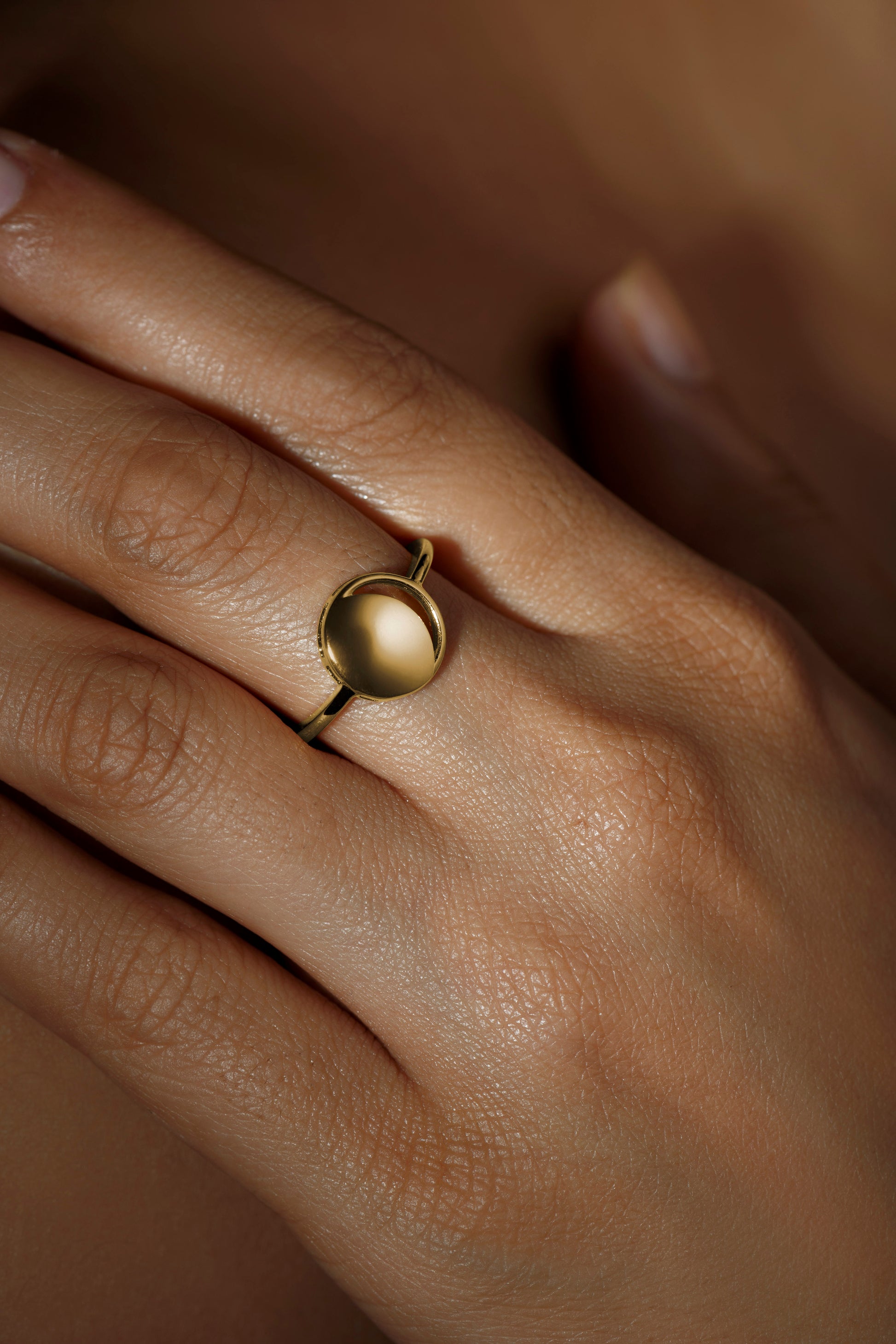 Waxing Crescent Ring in 92.5 Sterling Silver and high gold polish