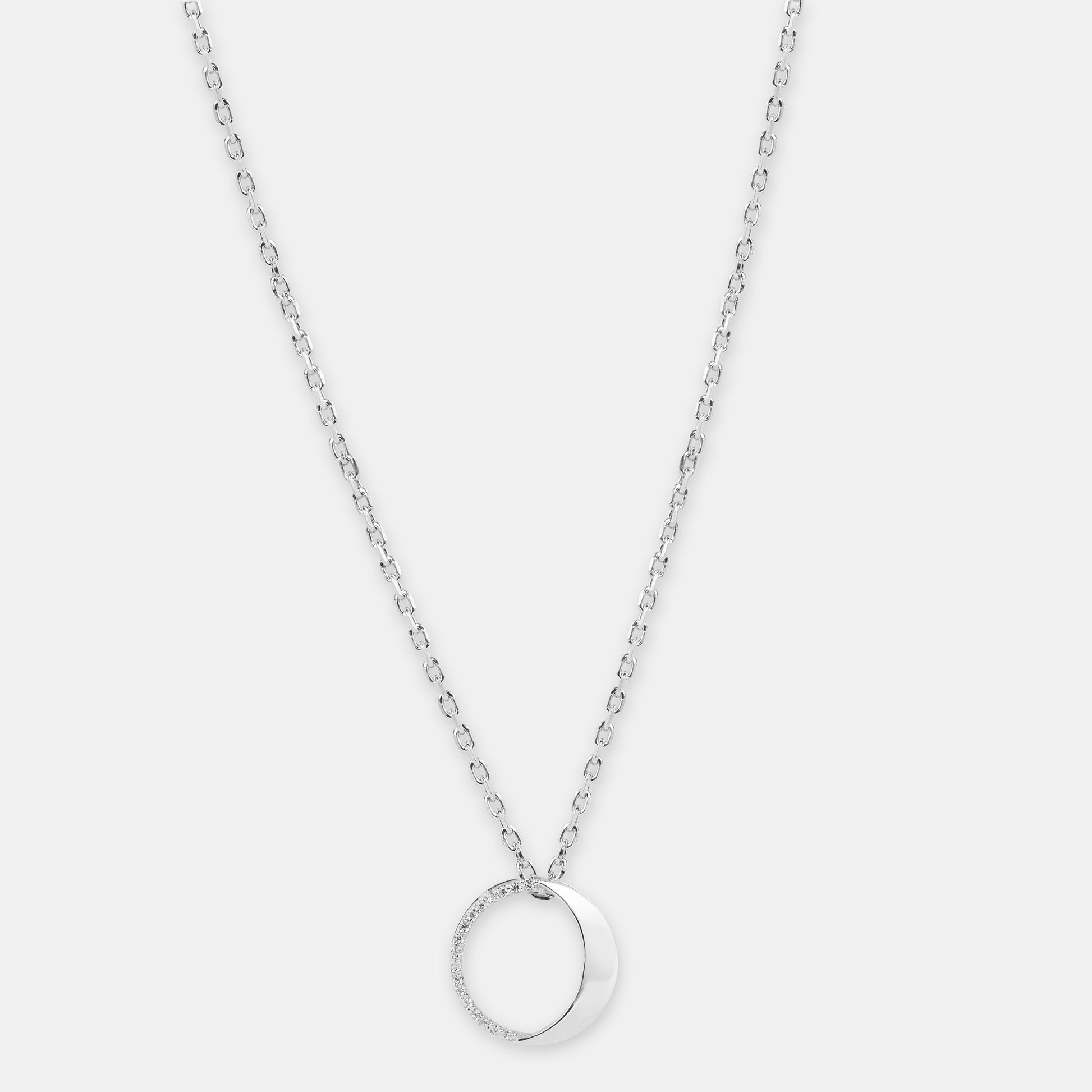 Waxing Gibbous Pendant in 92.5 sterling silver and gold polish with american diamonds