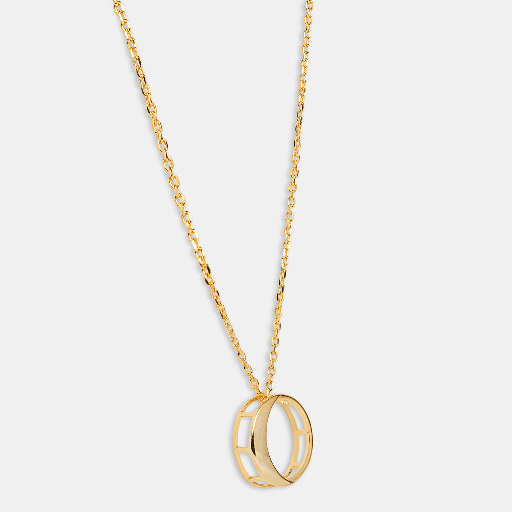Waxing Gibbous Pendant in 92.5 sterling silver and gold polish with american diamonds