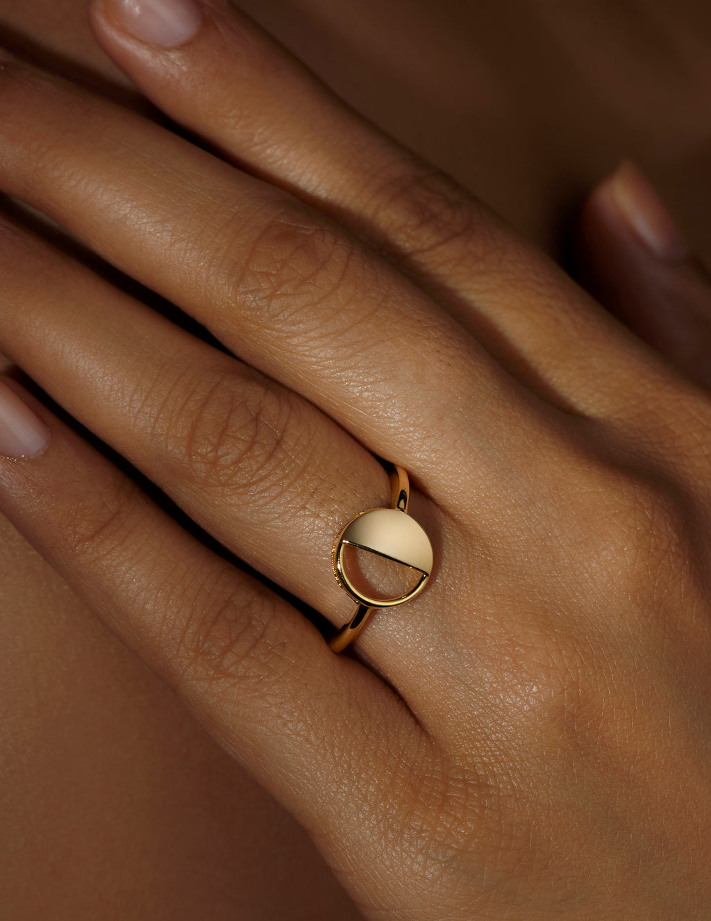 Last Quarter Ring in 92.5 Sterling Silver and high gold polish, featuring american diamonds