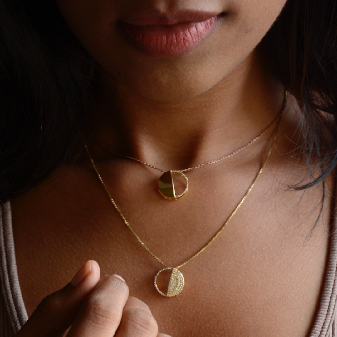 First & Last Quarter Pendant in 92.5 Sterling Silver and high gold polish with chain, featuring american diamonds