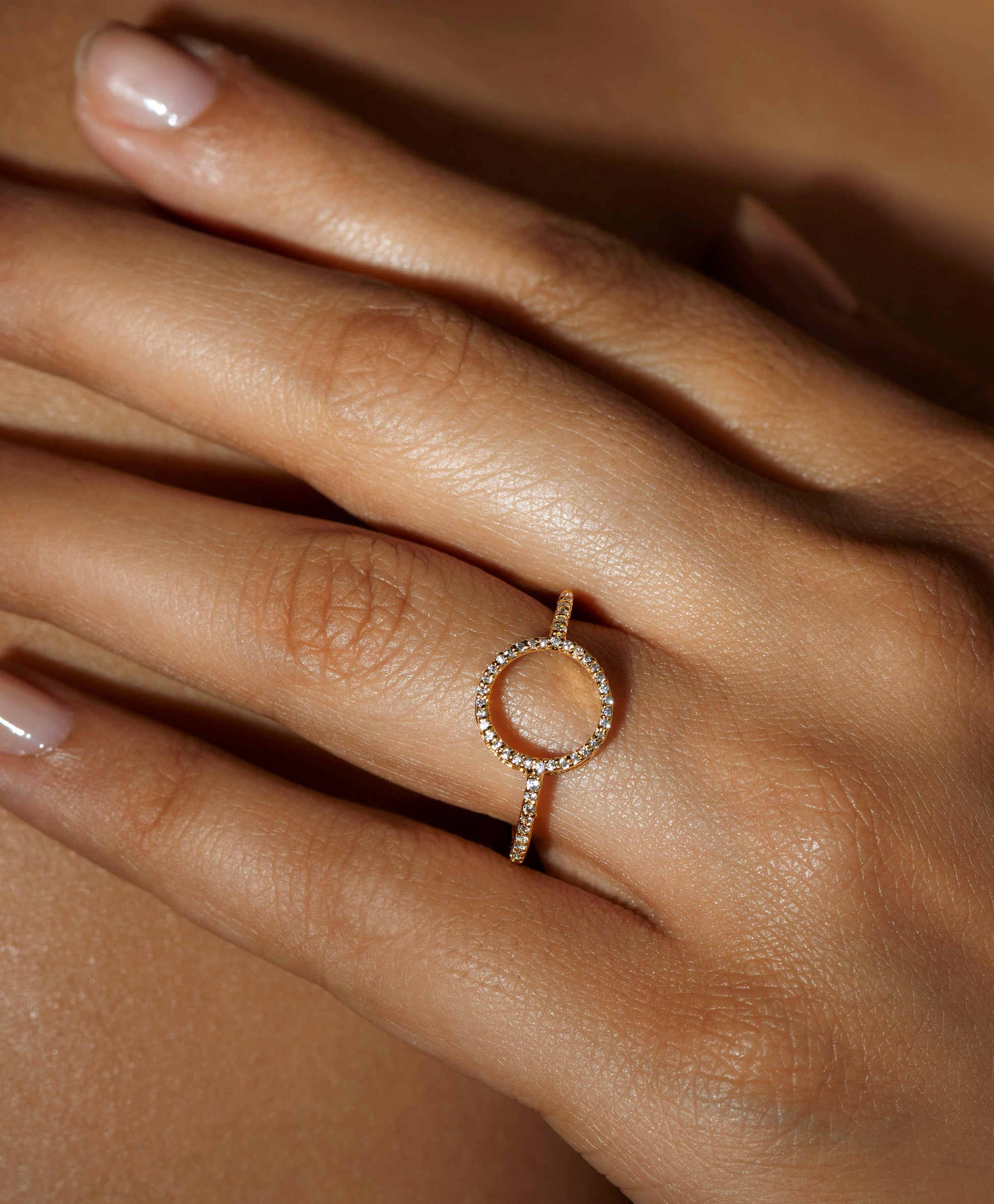 Full Moon Ring in 92.5 sterling silver and gold polish with american diamonds