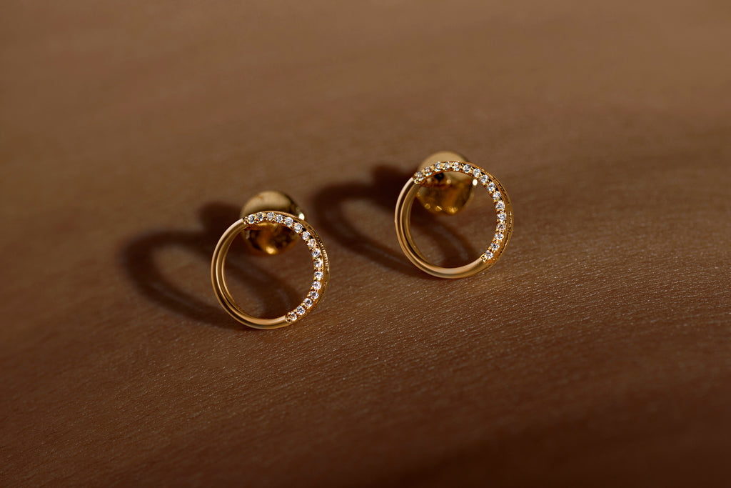 Full Moon Earrings in 92.5 sterling silver and gold polish with american diamonds