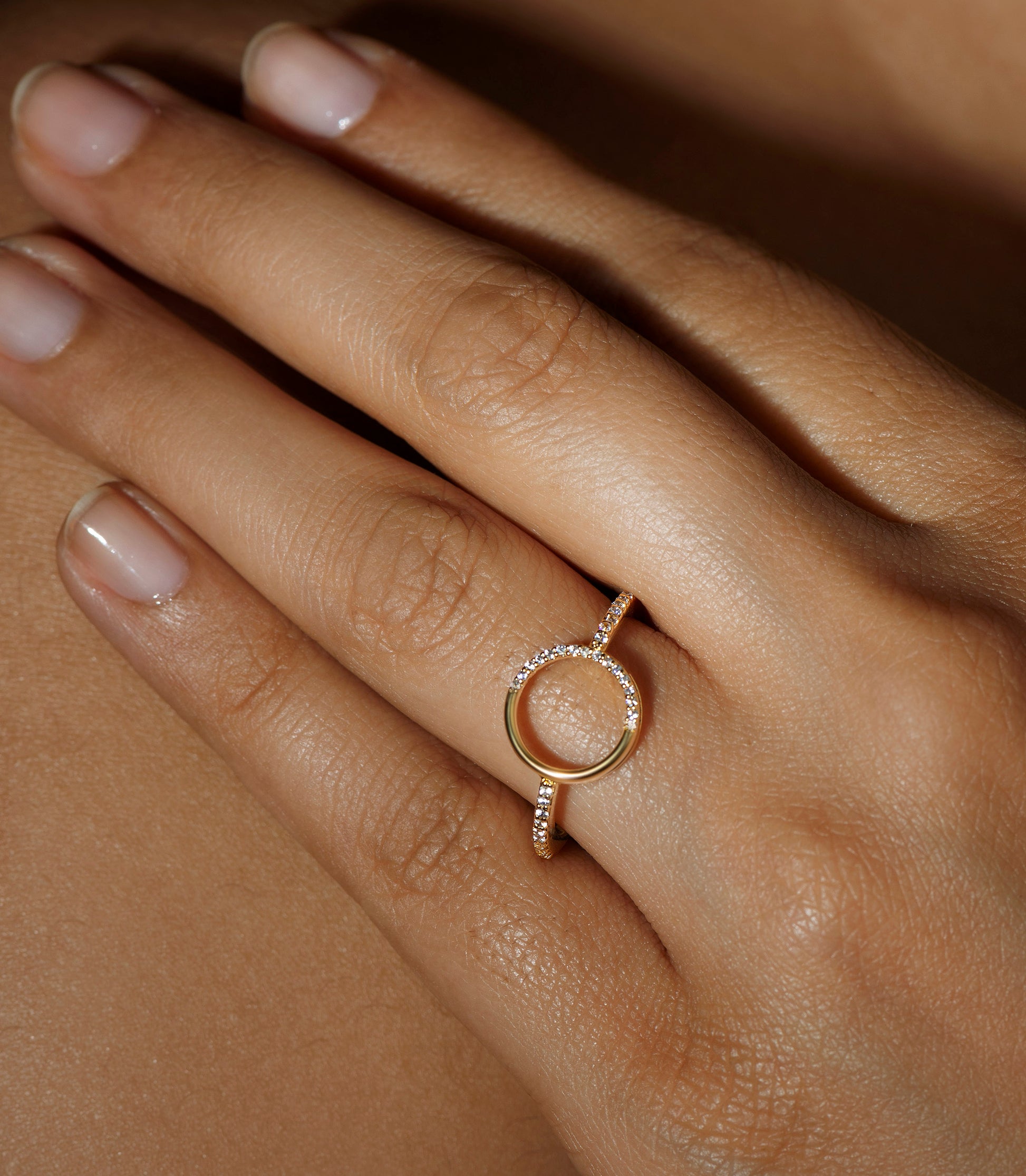 Full Moon Ring in 92.5 sterling silver and gold polish with american diamonds
