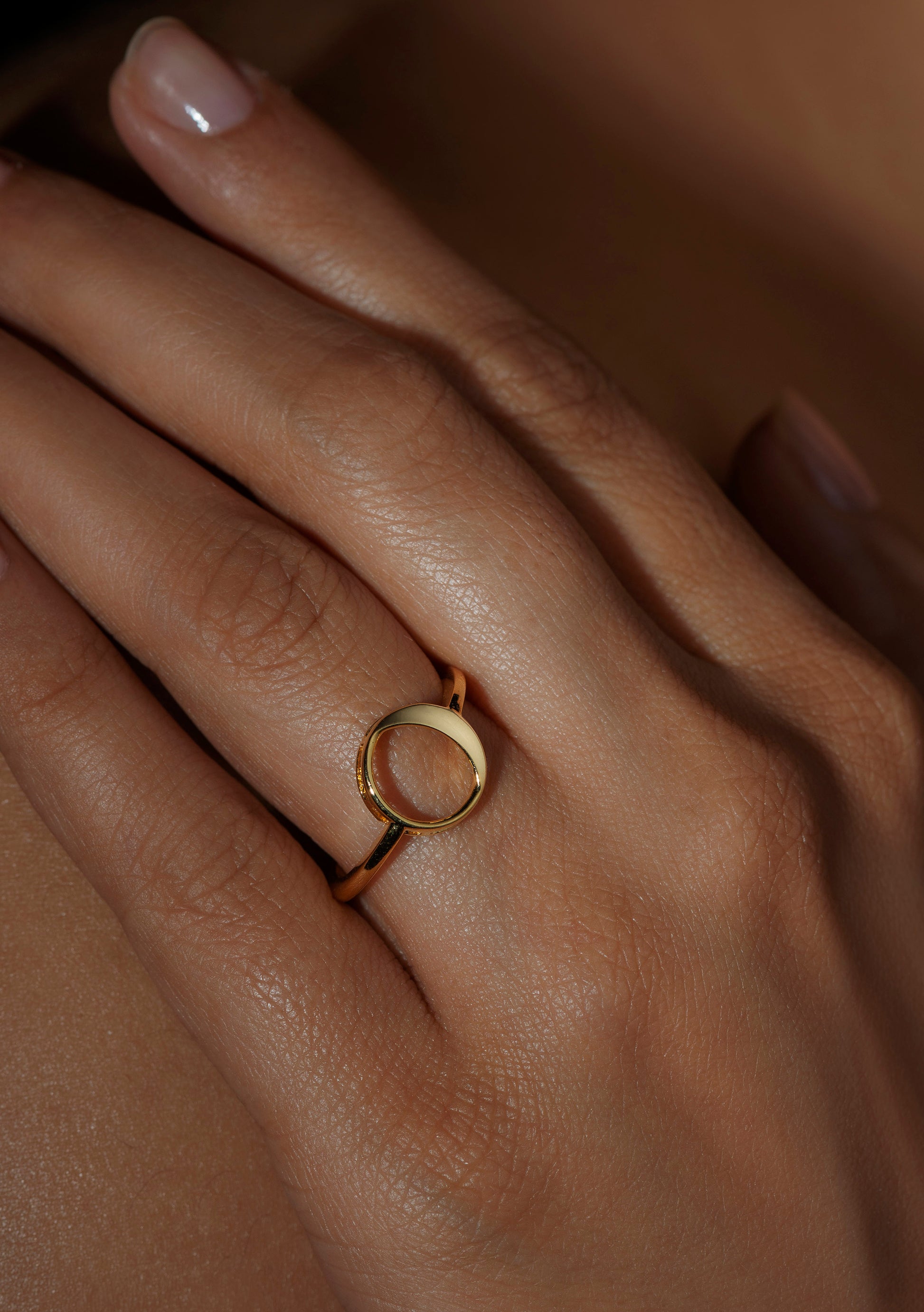 Waning Gibbous Ring in 92.5 sterling silver and gold polish 