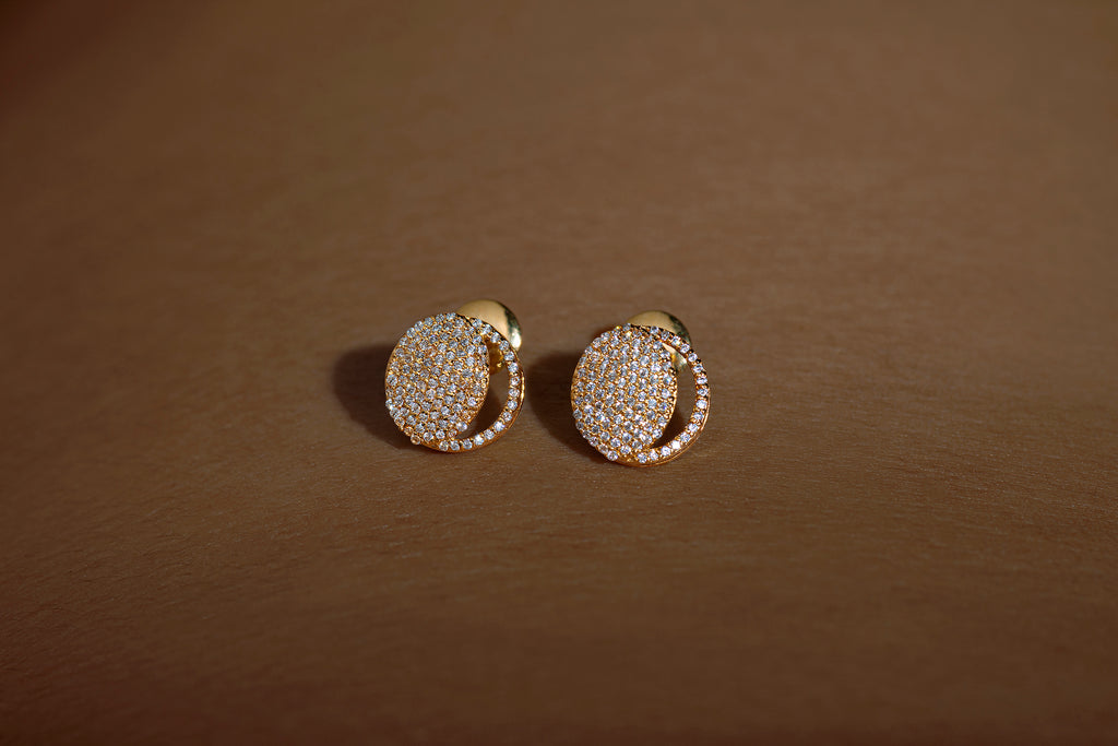 Waxing Crescent Earing in 92.5 Sterling Silver and high gold polish, featuring american diamonds