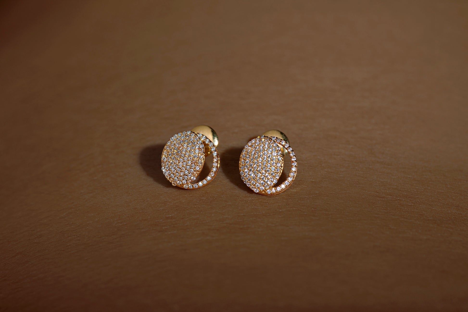 Waxing Crescent Earing in 92.5 Sterling Silver and high gold polish, featuring american diamonds