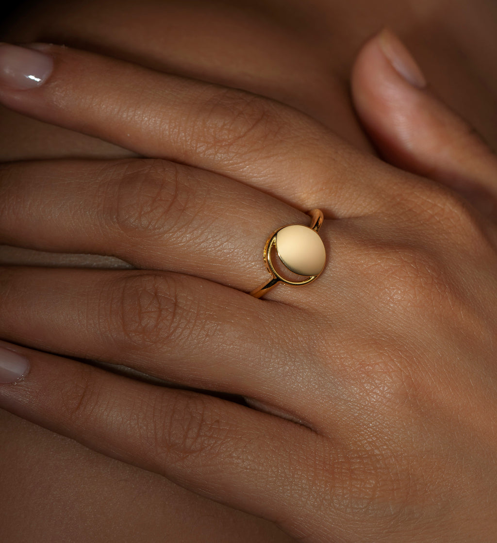 Waning Crescent Ring in 92.5 Sterling Silver and high gold polish