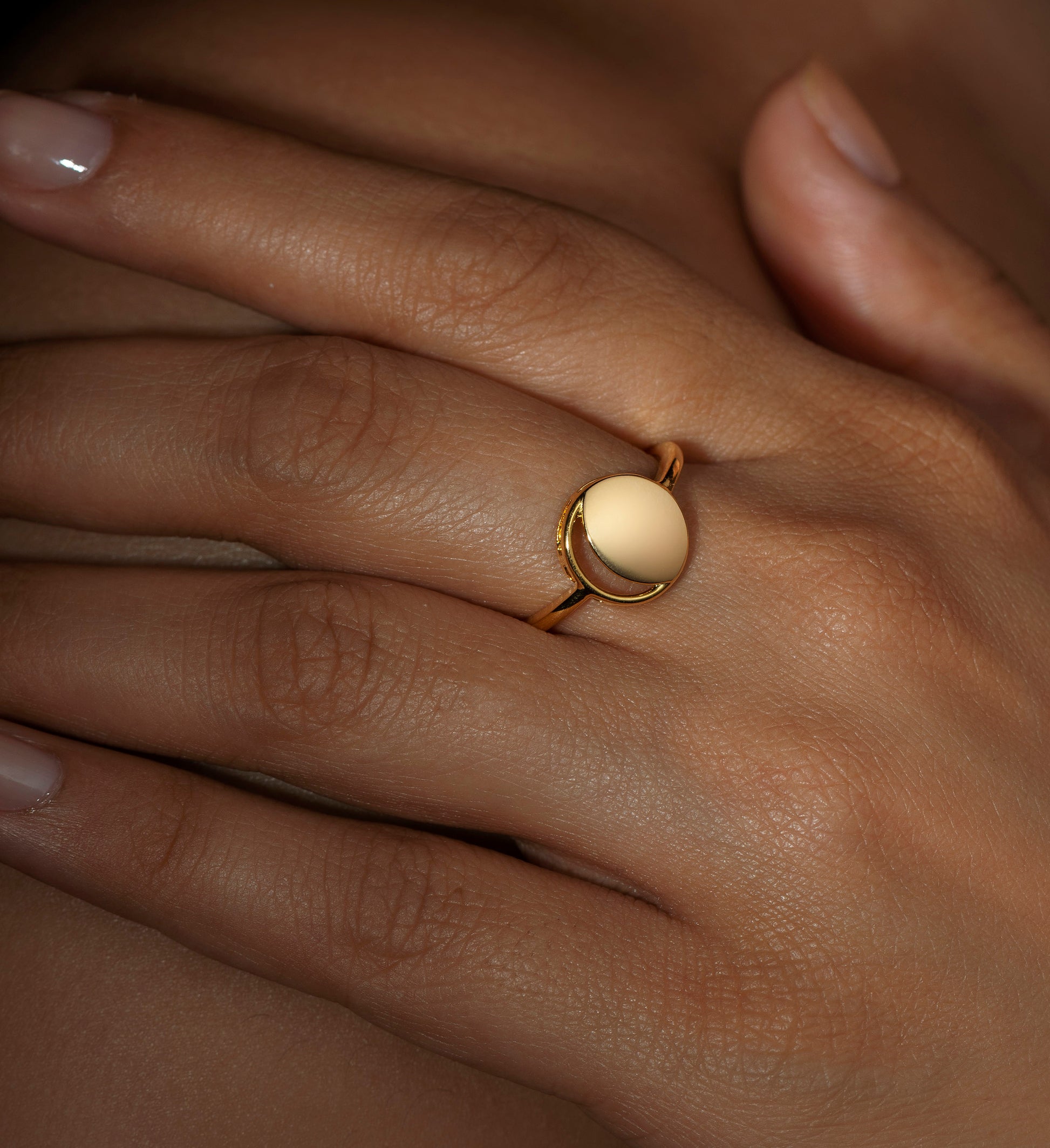Waning Crescent Ring in 92.5 Sterling Silver and high gold polish